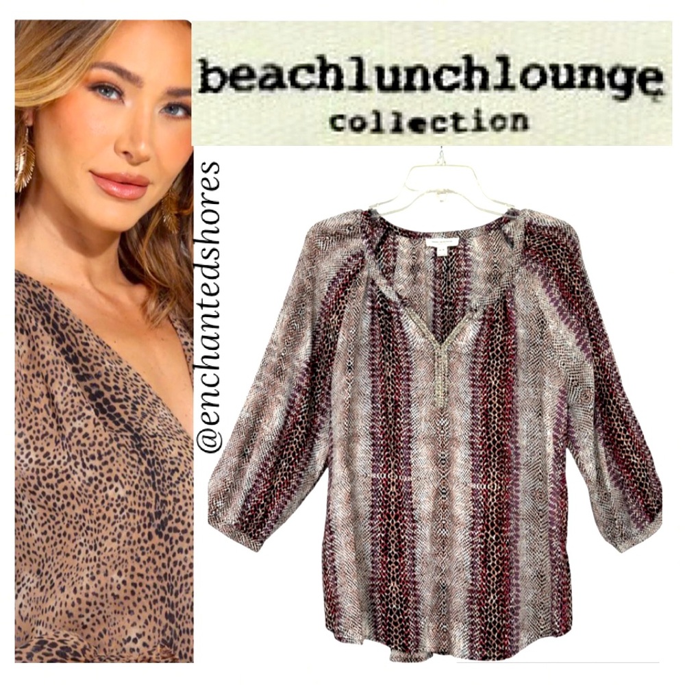 Beachlunchlounge Animal Print Blouse Silky Lightweight 100% Viscose Size Medium